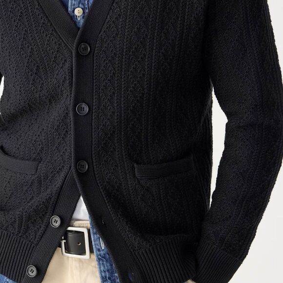 J.Crew Men's Heritage Cotton Pointelle Stitch Cardigan Sweater Black L NEW NWT - Picture 4 of 4